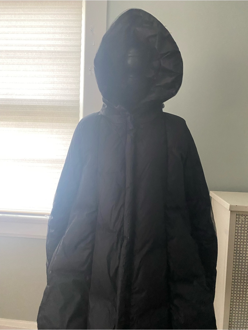 Rundholz Black Hooded Puffer Coat with netting overlay.  Size XS